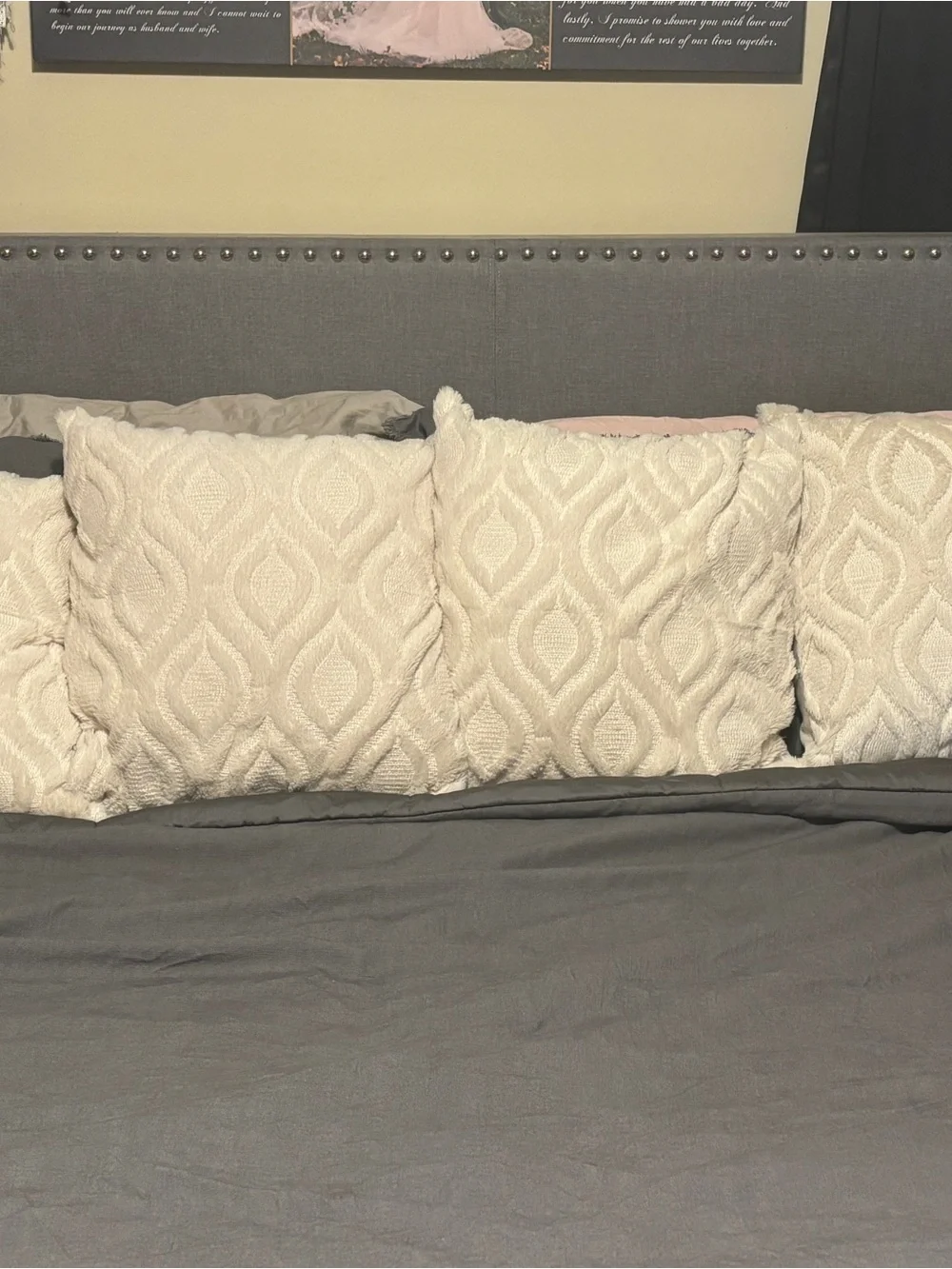 Cream Textured Decorative Throw Pillow Cover - Geometric Pattern- set of 4